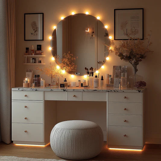 Sculptural blob-shaped LED crystal mirror with backlighting