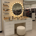 white dressing table with 13 drawers and tempered glass tabletop